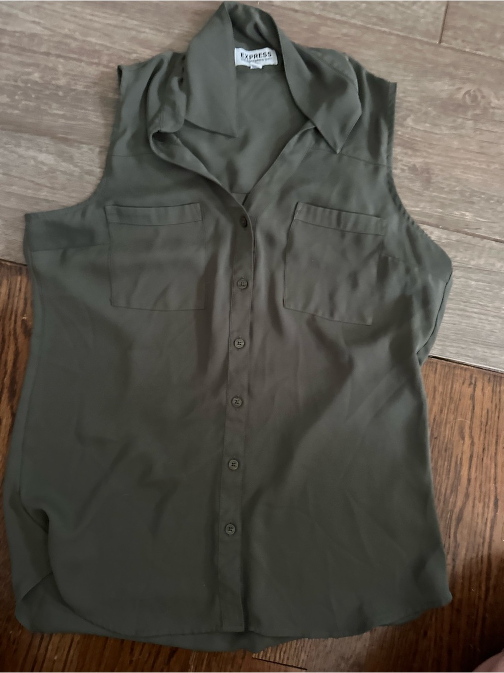 Express Olive Green Sleeveless Button-Down Shirt Blouse